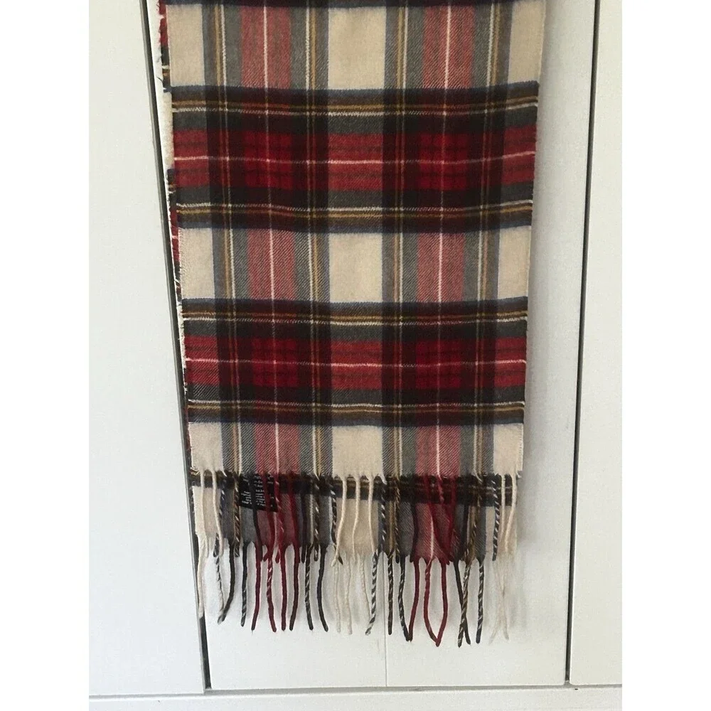 Cashmink Plaid Scarf Made in Germany Fringe Tartan Preppy Red Blue Yellow Soft!